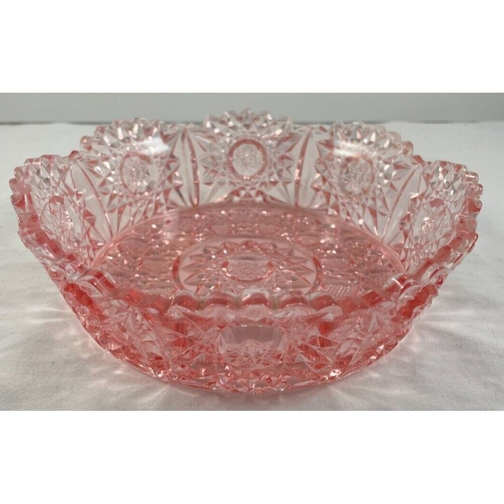Pink American Brilliant? Glass Bowl EAPC 6.75" Sawtooth Sun Starburst Vintage